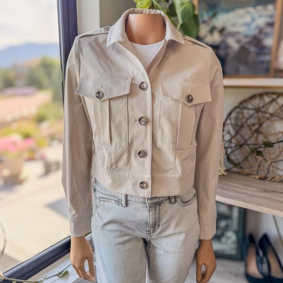 White House Black Market, Pearl Dust Cropped Utility Jacket-Women’s Size X-Small - Picture 9 of 13